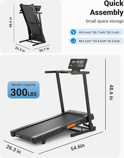 THERUN Treadmill with Incline, 3.0 HP Foldable Treadmills for Home, Brushless Motor Auto Incline Treadmill, 12 Level Adjustable, 300 LBS Capacity, Quiet Running