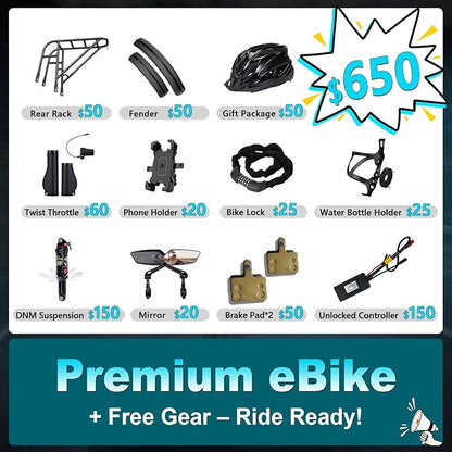 FREESKY Electric Bike for Adults,105mile Long Range Ebike, 2000W Motor 37MPH Fast Step-Thru E Bike 25Ah Samsung Cells Battery Full Suspension Electric Dirt Bicycle 26'' Fat Tire for Commuter Mountains