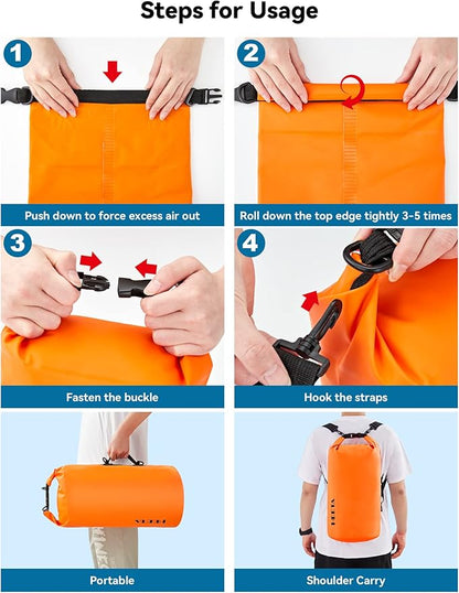 HEETA Waterproof Dry Bag for Women Men(Upgraded Version) 5L/10L/20L/30L/40L Roll Top Lightweight Dry Storage Bag Backpack with Emergency Whistle for Travel, Swimming, Boating, Kayaking, Camping, Beach