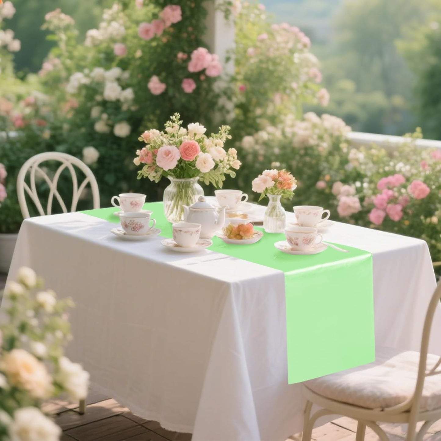 10 Pack Satin Table Runner 12 x 108 Inch Long Green Silk Table Runner for Wedding Party Banquet Birthday Decoration