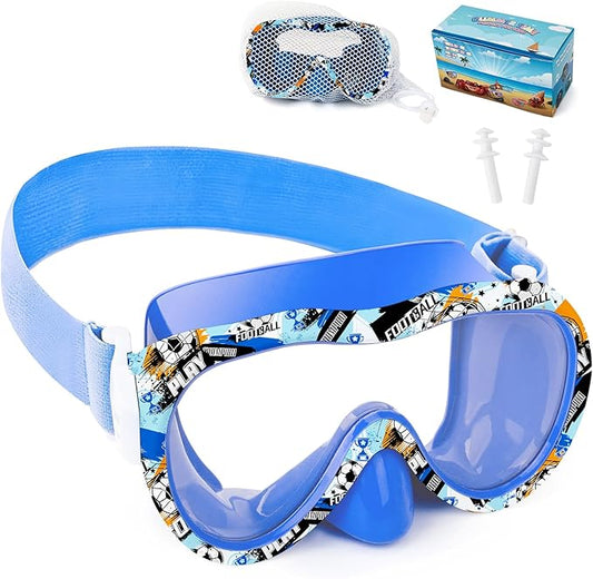 Kids Swim Goggles with Nose Cover, 180° Panoramic Snorkel Mask with Anti-Fog & Anti-Leak Design, Comfort Fabric Strap UV Protection Lens for Boys Girls Ages 3-15