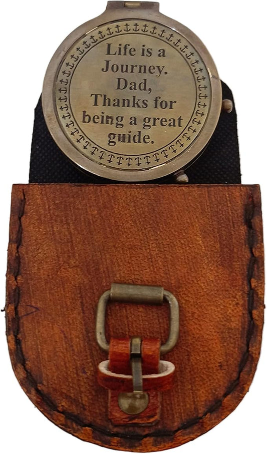 2 Inch Brass Pocket Compass With Leather Case