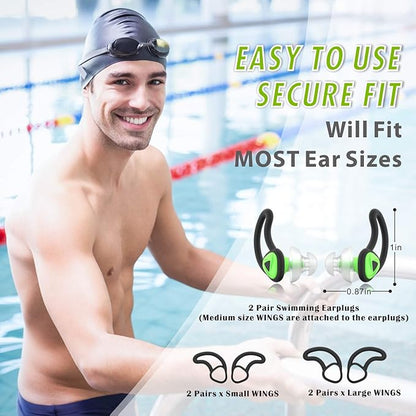 Hearprotek [2 Pairs] Ear Plugs for Swimming,Swim Ear Plugs Adults-Waterproof Silicone Water earplugs for Men Women Juniors Swimmers Pool Shower Bathing (Green)
