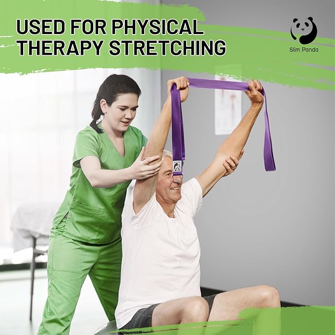 Slim Panda Yoga Strap for Stretching,Cotton Yoga Strap with Adjustable D-Ring Buckle,Non-Elastic Yoga Belt for Pilates,Gym Workouts,Physical Therapy,Improve Flexibility