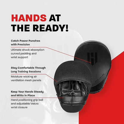Hawk Sports Punching Mitts for Men, Women, & Kids, Leather Focus Mitts for Martial Arts & Boxing Training, Curved Punch Mitts for Karate, Kickboxing, Krav MAGA, Muay Thai & Taekwondo