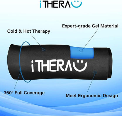 iTHERAU Knee Ice Pack Wrap, Reusable Gel Cold Pack with Cold/Hot Therapy, Cold Compression Sleeve for Elbow, Knee, Calf & Ankle for Pain Relief, Swelling, Surgery, Sports Injuries -Black, L