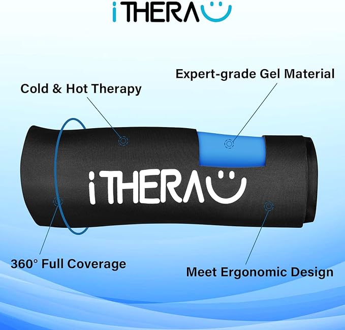 iTHERAU Knee Ice Pack Wrap, Reusable Gel Cold Pack with Cold/Hot Therapy, Cold Compression Sleeve for Elbow, Knee, Calf & Ankle for Pain Relief, Swelling, Surgery, Sports Injuries -Black, M