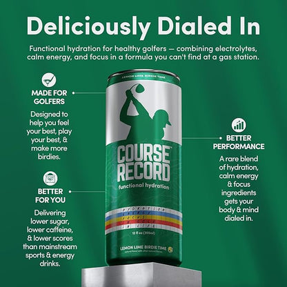 Functional Hydration Drink for Golfers – COURSE RECORD Variety Pack – Electrolytes, Calm Energy & Focus – Healthy Sports Drink – 12-Pack (12oz Cans) – Low Sugar, Low Caffeine