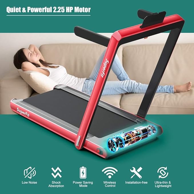 GYMAX Walking Pad, 2.25HP Dual Display Foldable Treadmill for Home with Remote/Smart App Control, Portable Compact Treadmill for Office Under Desk, Folding Running Machine for Small Spaces