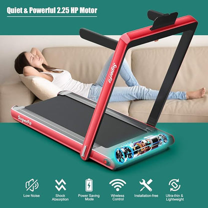 GYMAX Walking Pad, 2.25HP Dual Display Foldable Treadmill for Home with Remote/Smart App Control, Portable Compact Treadmill for Office Under Desk, Folding Running Machine for Small Spaces