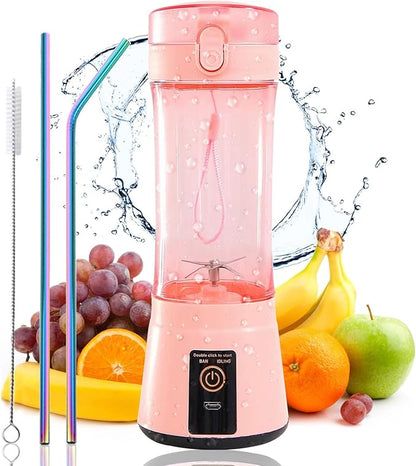 13.5oz Portable Blender for Smoothies, Shakes, and Juices - USB Rechargeable Mini Blender Cup With Protection Design for Home, Office, Outdoors - Multi-purpose Pink A4221