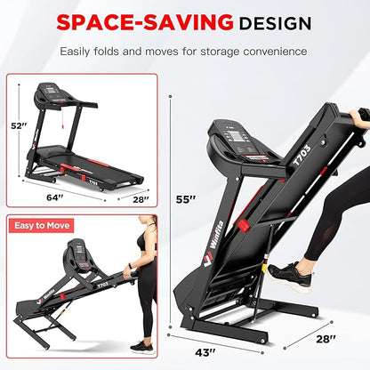 Treadmill with 15% Auto Incline, 300 LBS Capacity and 10 MPH Max Speed, 4.0HP Folding Treadmills for Home Features 18'' x 50'' Belt, Bluetooth, APP, 64 Preset Programs and 3 Countdown Modes