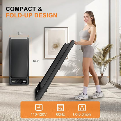 Walking Pad with Handle Bar, 2.5HP Treadmill with Handle, Portable Under Desk Treadmill for Home Office Use, Adjustable Incline, Large LED Display, Remote Control