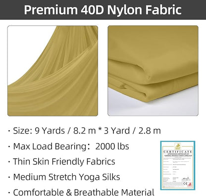 PRIOR FITNESS Aerial Silks Kit Colorful 9/15/20 Yards 40D Nylon Fabric Hammock Set With Hardware & Guide for All Levels Of Aerial Yoga Practice and Acrobatic Flying For Adults Aerial silk