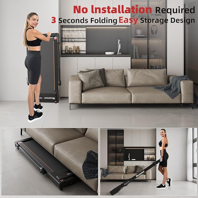 Treadmill with Incline, 3 in 1 Under Desk Treadmill Walking Pad with Removable Desk Workstation 3.5HP Foldable Compact Walking Treadmills for Home Small Office with Wristband Remote Control