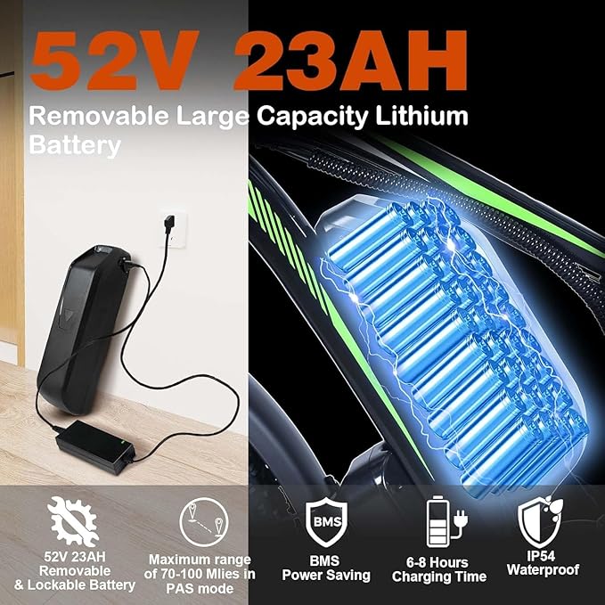 Electric Bike for Adults,39MPH/36MPH-100 Miles/90 Miles（3000W/2000W） Electric Bicycle with 52V/48V/23Ah Battery, 26''Fat Tire Fast E-Bike