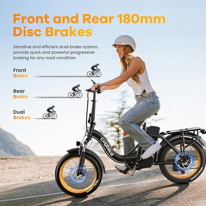 Folding Electric Bike for Adults with Peak 1000W Motor, 48V 20AH Battery up to 30MPH 80 Miles, 20" Fat Tire All Terrain Ebike, Front Suspension 7-Speed Commuter E Bike, Step-Thru, UL Certified