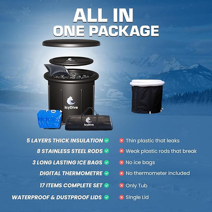17-Piece XL Portable Ice Bath Tub for Adults -105 Gal 5-Layer Cold Plunge Tub with Water Chiller Included & Thermometer, Inflatable Ice Bath Tub w/ 400L Capacity, Athletes Indoor/Outdoor Recovery
