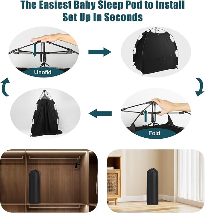 Blackout Tent for Pack N Play: Portable Baby Sleep Pod with 1-Click Setup, Mini Crib Cover with Monitor and Fan Pouches, Blocks 95% of Light, Travel Crib Canopy