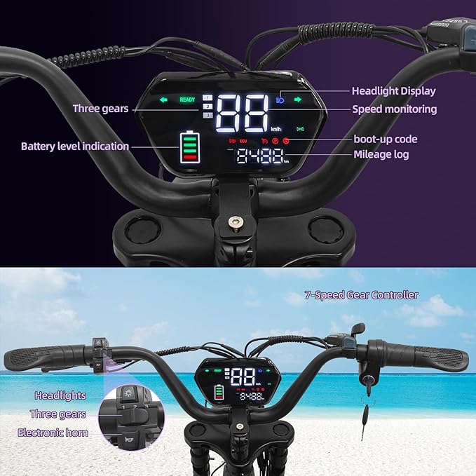Electric Bikes for Adults,50-120Miles by Pas Ebikes,1000/15000W,720/1440WH E Dirt Bike,Shemano 7-Speed E Bikes,20'*4.0 Fat Tire Ebike,Dual Disc Brake Electric Motorcycle