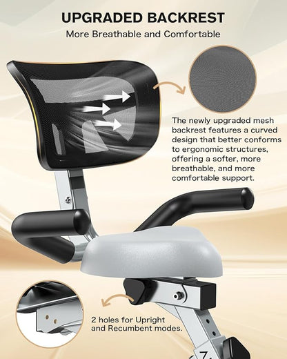 pooboo Folding Exercise Bike, Foldable Upright Stationary Bike, Indoor Cycling Magnetic X-Bike with 8-Level Adjustable Resistance, 6.6 LBS Flywheel, 300LB Capacity, Bottle Holder & Back Support Cushion for Home Gym