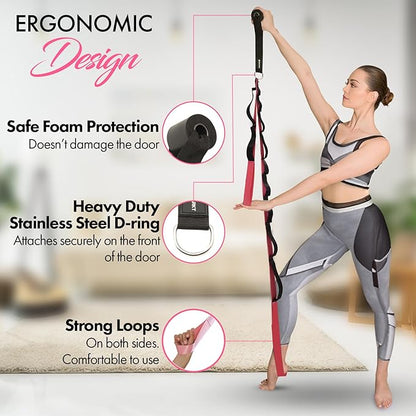 10-Loop Yoga Strap with Door Anchor – Stretch Strap for Flexibility, Deep Stretching, and Improved Balance – Perfect Yoga Accessory for All Fitness Levels