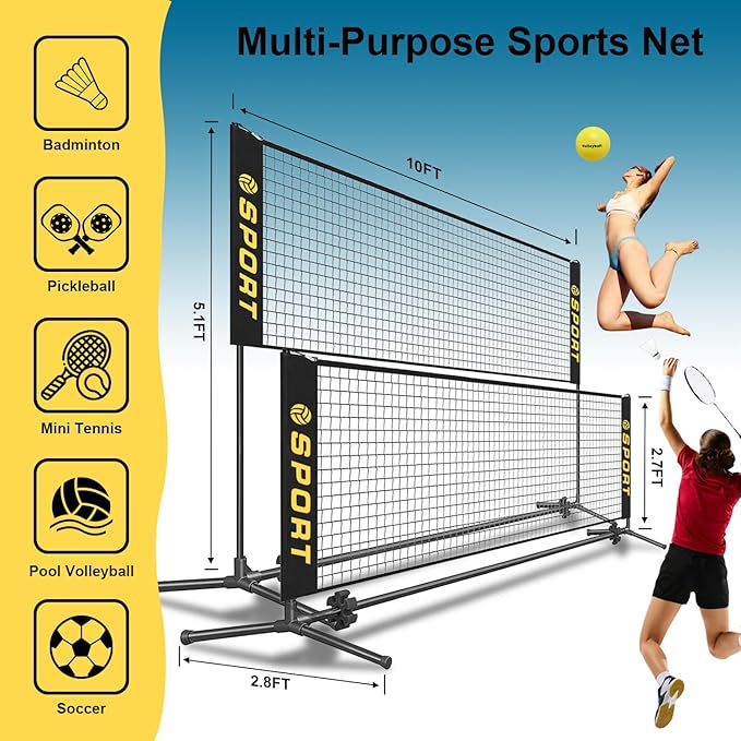 10 FT Mini Portable Tennis Net Equipment Set 2.7FT-5.1FT for