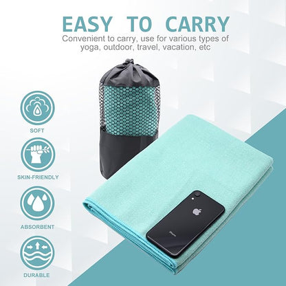 Eunzel Yoga Towel,Hot Yoga Mat Towel with Grip Dots Sweat Absorbent Non-Slip for Hot Yoga, Pilates and Workout 24" x72", Teal