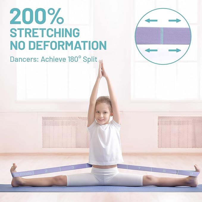 Slim Panda Stretch Strap, Dance Stretch Bands Flexibility, Elastic Yoga Stretching Strap with 9 Loops for Physical Therapy, Pilates, Yoga, Ballet, Gymnastics Stretching Bands for Exercise