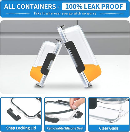 10-Pack Glass Food Storage Containers with Lids [Air-Tight,Leak-Resistant] Glass Containers for Food Storage, Meal Prep, Microwave, Freezer, Dishwasher Safe