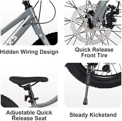 Glerc Mars Kids Mountain Bike, 20 24 Inch Fat Tire Bike for Teen Ages 6-14 Year Old, Bicycle with 2.8-Inch Wide Tires and 6 Speed Drivetrain, Multiple Colors