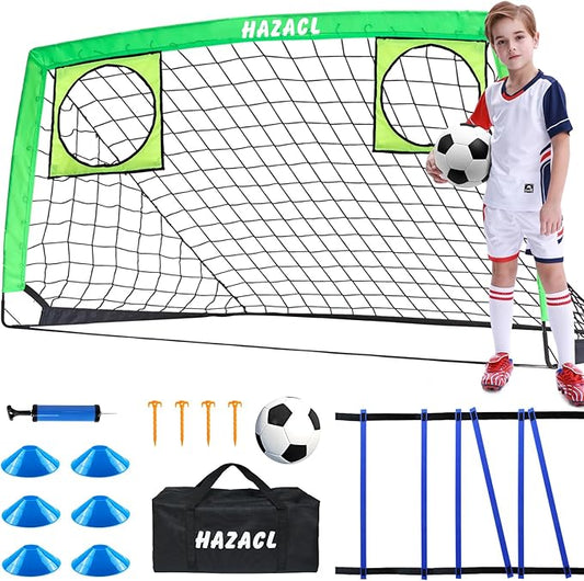 Kids Soccer Goal for Backyard, 6x4 9x5 FT Portable Soccer Nets Pop Up with Ball, Agility Ladder, Cones, Target & Carry Bag for Toddler Youth Outdoor Indoor Training Practice Sports Games Play