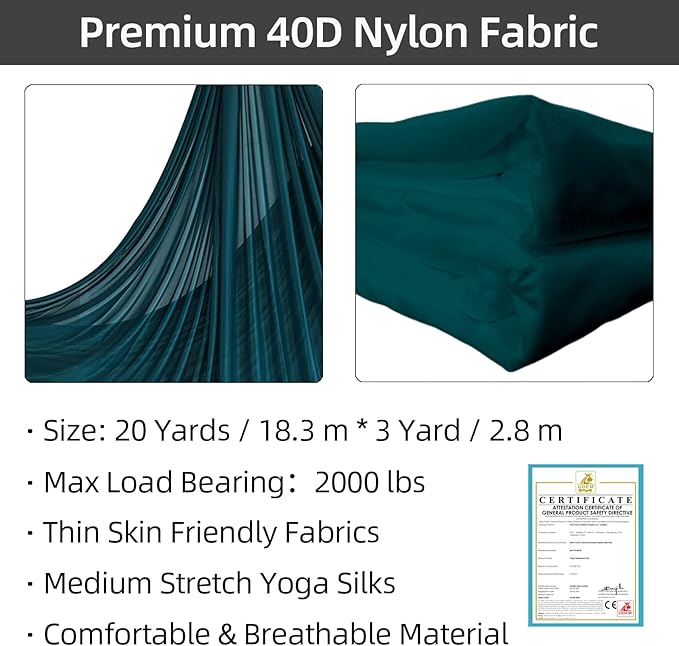 PRIOR FITNESS Aerial Silks Kit Colorful 9/15/20 Yards 40D Nylon Fabric Hammock Set With Hardware & Guide for All Levels Of Aerial Yoga Practice and Acrobatic Flying For Adults Aerial silk