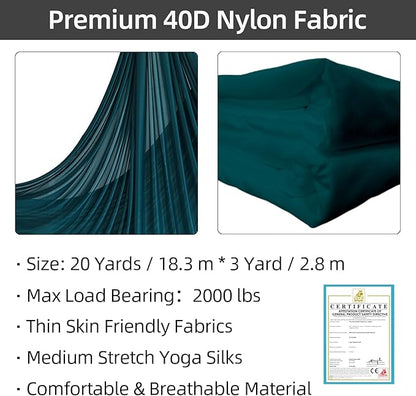 PRIOR FITNESS Aerial Silks Kit Colorful 9/15/20 Yards 40D Nylon Fabric Hammock Set With Hardware & Guide for All Levels Of Aerial Yoga Practice and Acrobatic Flying For Adults Aerial silk