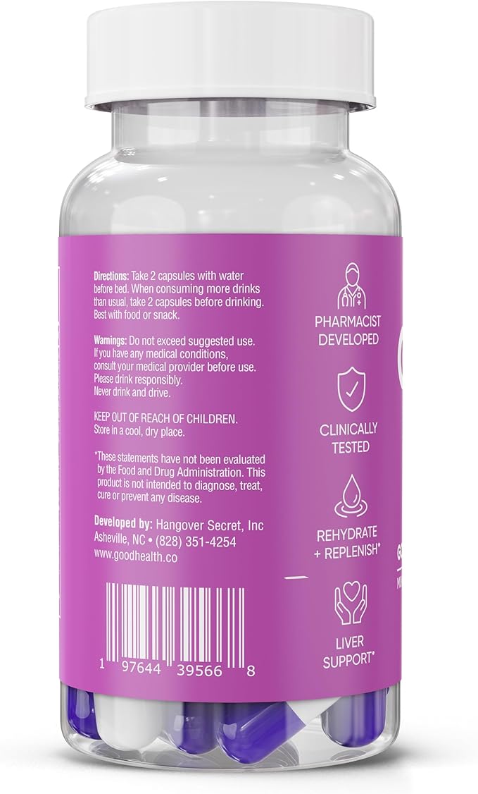 Good Morning Hangover Pills | 88.89% Effective at Hangover Prevention in Clinical Trial | After Alcohol Aid with DHM, Milk Thistle, and Electrolytes to Help You Party Smart. Cheers