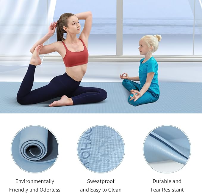 Extra Thick 8mm Yoga Mat, 72"x28" Non Slip Exercise Mat, Reversible 2-Sided Dual Color Premium POE Material, with Carrying Strap for Yoga, Pilates, Home Gym