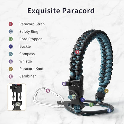 Trebo One Gallon Water Bottle Insulated with Paracord Handle,128oz Large Stainless Steel Water Jug,Vacuum Double Wall Insulated 24hr Cold Retention,Leakproof Flask with 3 Lids,Indigo Black