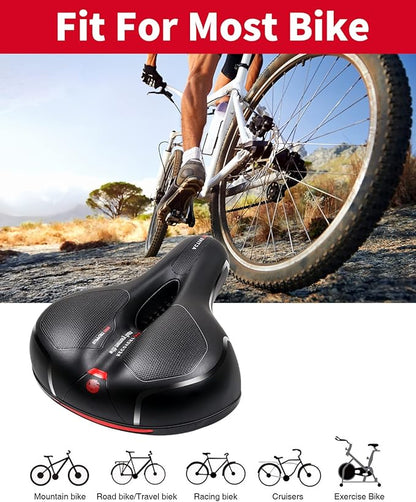 MSDADA Comfortable Bike Seat Cushion - Wide Bicycle Seat Comfort for Men Women with Dual Shock Absorption - Memory Foam Padding, Waterproof Bike Saddle for Stationary, Exercise, Mountain, Road Bikes