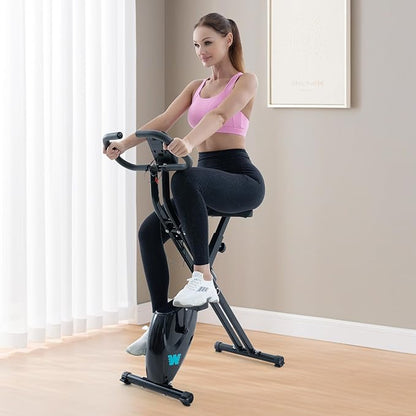 BARWING Stationary Exercise Bike for Home Workout, 5 IN 1 Foldable Indoor Cycling Bike for Seniors, 350LB Capacity, 16-Level Magnetic Resistance, Seat Backrest Adjustments