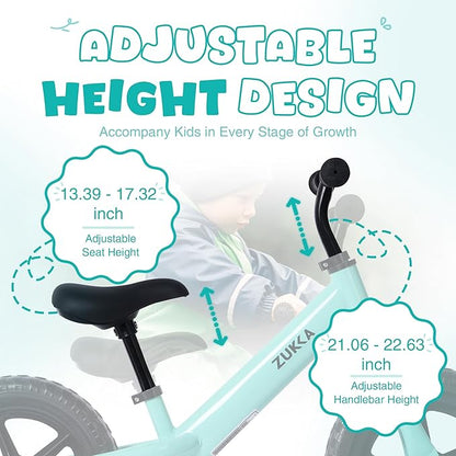 12 inch Toddler Balance Bike Adjustable Handlebar & Seat Anti-Slip Grip Suitable for 2-5 Years Old with Footrest Lightweight for Tolddlers Boys Girls Multiple Colors to Choose