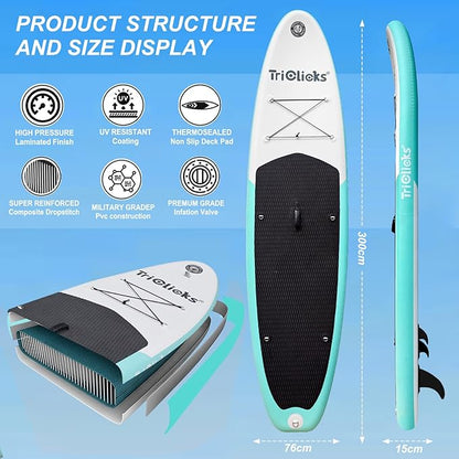 10' Inflatable Stand Up Paddle Board, Ultra-Light Wide Yoga Board for All Skill Levels with Premium SUP Paddleboard Accessories, 84L Waterproof Bag, Non-Slip Comfort Deck for Youth & Adults