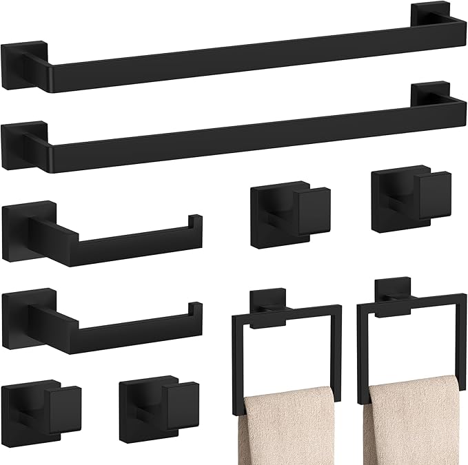 10-Pieces Matte Black Bathroom Accessories Set 23.6 Inch 304 Stainless