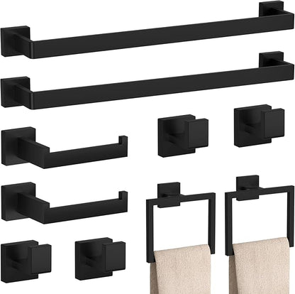 10-Pieces Matte Black Bathroom Accessories Set 23.6 Inch 304 Stainless