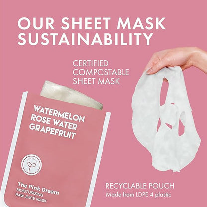 ESW Beauty The Pink Dream - Moisturizing Raw Juice Face Mask - Hydrating with Watermelon, Rose Water & Grapefruit for Dry, Sensitive Skin - Vitamins C & E for Radiance