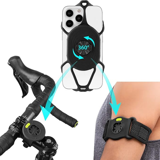 BONE Run + Bike Tie Connect Kit 2, 2-in-1 Running & Bike Phone Holder, Detachable & Rotatable 360° Sport Armband & Phone Mount Compatible with Most Smartphones (Stem/Armband 2-in-1 Connection Kit)