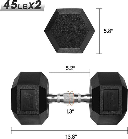 RitFit 5-650 LBS PVC Encased Hex Dumbbell Sets with Optional Rack for Home Gym, Hand weight with Chrome Handle for Strength Training, Workouts