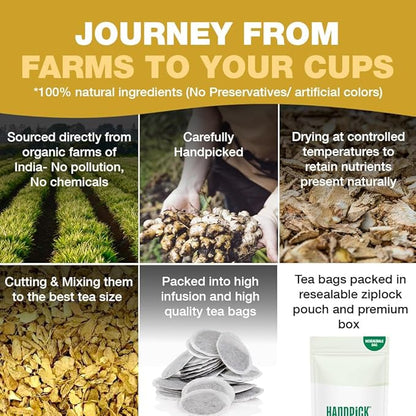 HANDPICK, Ginger Tea Bags, Caffeine Free & 100% Pure Ginger Root | Soothing & Spicy Blend | Round Eco Conscious Teabags