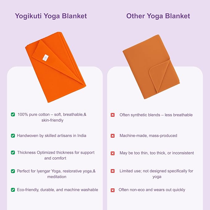 Yogikuti Iyengar Cotton Yoga Blanket Set of One – Thick Handwoven Yoga Blankets for Restorative Yoga, Meditation & Pranayama – Premium Cotton Yoga Blanket for Support & Comfort in Pranayama (Orange)