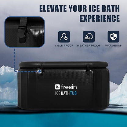 Freein Ice Bath Tub For Athletes Water Chiller Compatible Cold Plunge Outdoor, Portable, Foldable Cold Plunge Tub for Adults 52"x28"x24" Inflatable Recovery PRO