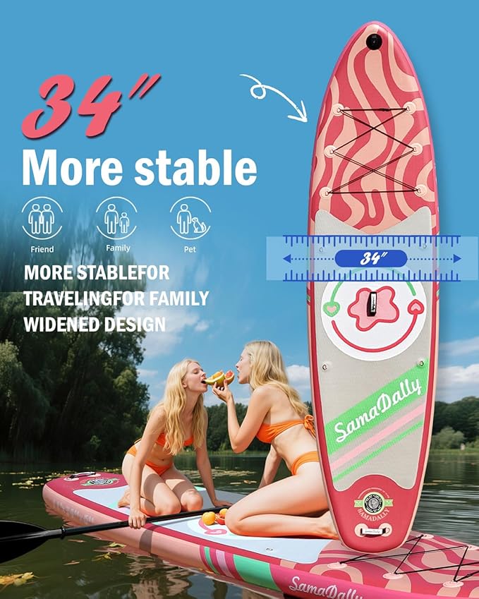11'Stand Up Paddle Boards Surf Control with Premium SUP Board Accessories Backpack & Removable Fins, 34" Wide Inflatable Paddle Boards of All Skill Levels
